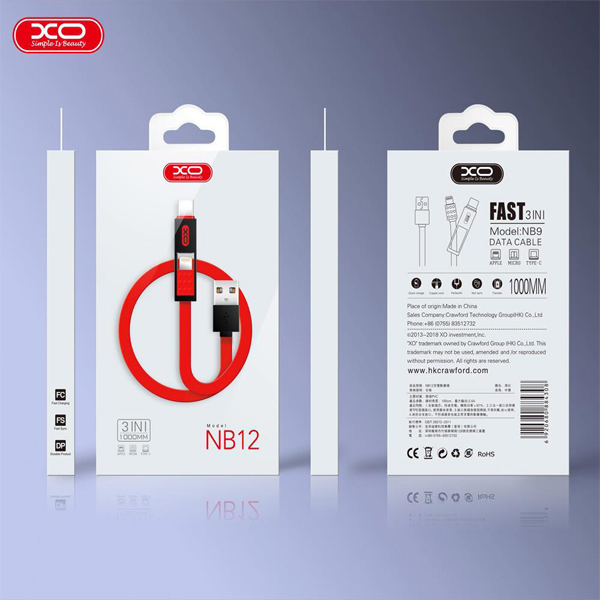 3InOne Type-C/MicroUSB/Lightning Cable Charger XO NB12