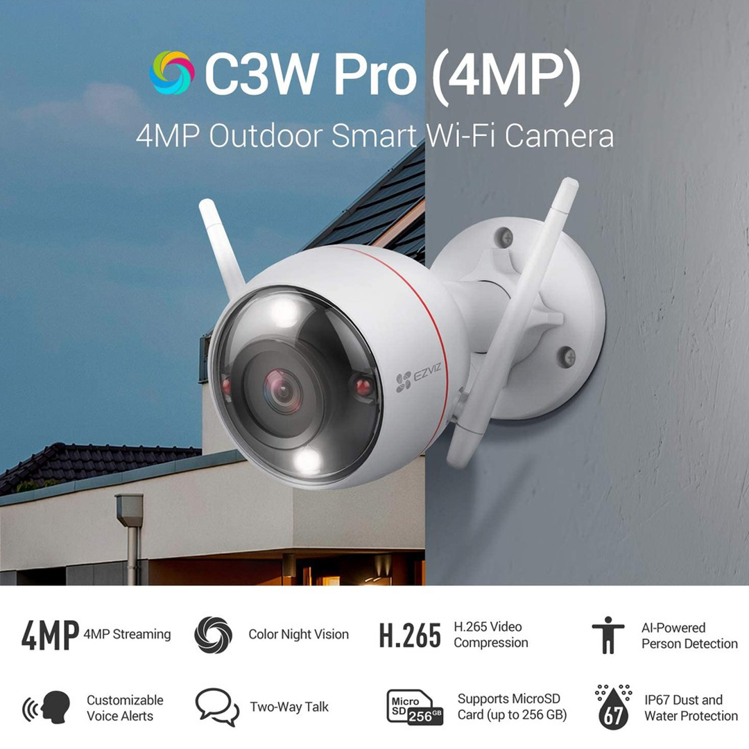 4.0Mpx - 2K / IP-Wifi Outdoor Camera EZVIZ C3W Pro (Full Color / Include Arlam LED, Mic, Speaker)