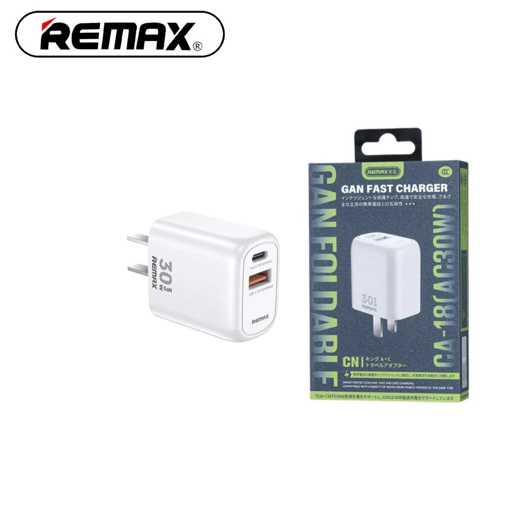 Adapter 30W - 2 Plug (QC PD) GaN fast charging REMAX CA18(AC30W)