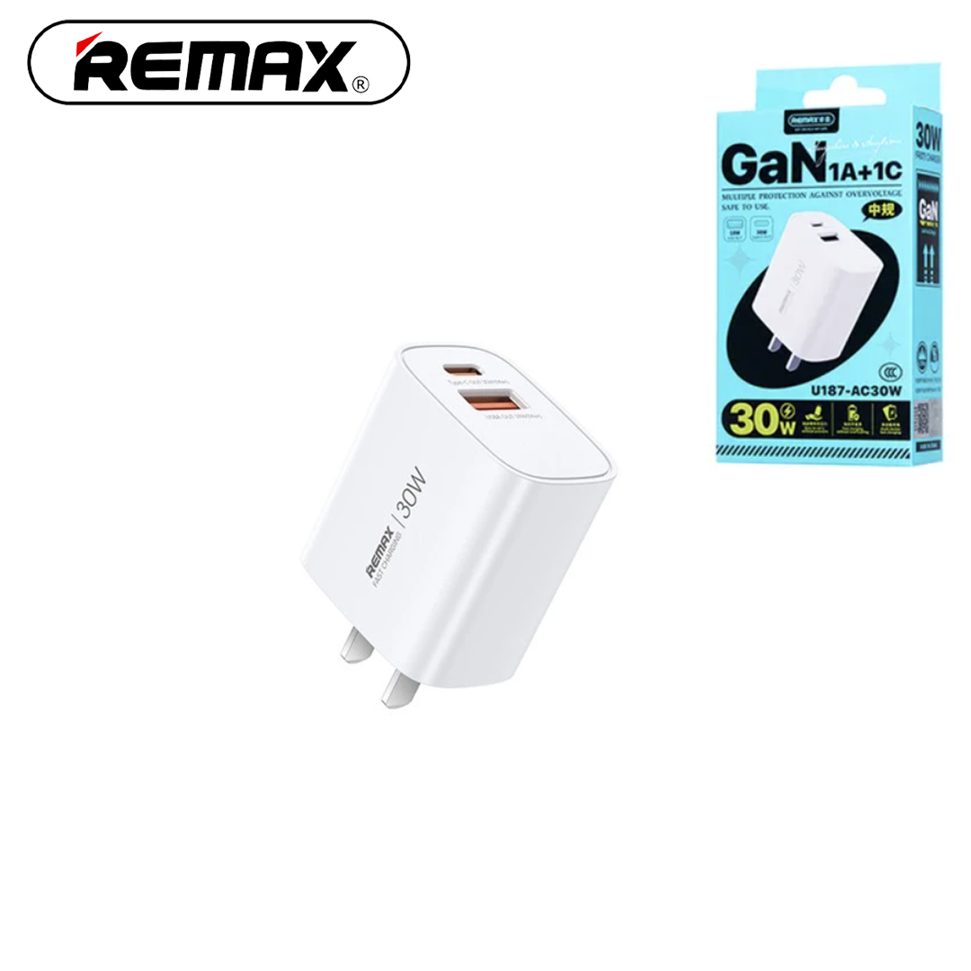 Adapter 30W - 2 Plug (QC PD) GaN fast charging REMAX U187-AC30W