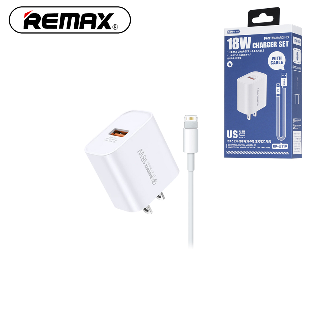 Adapter + Cable Lightning IPhone 18W REMAX RP-U119 A-L