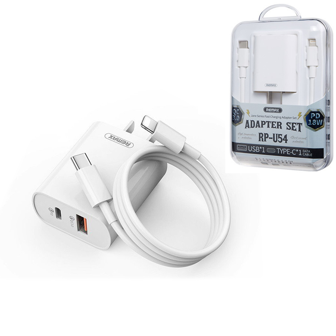 Adapter + Cable Lightning IPhone 18W REMAX RP-U54