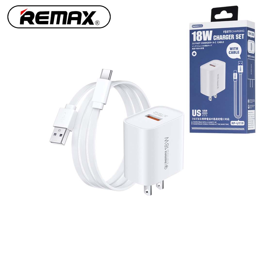 Adapter + Cable Type-C 18W REMAX RP-U119 A-C