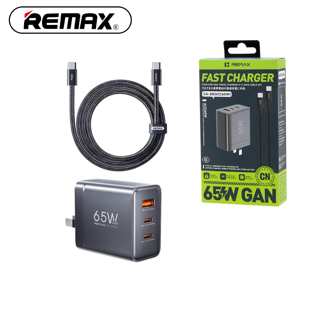 Adapter + Cable Type-C 65W REMAX CA-20(AC65W) GaN