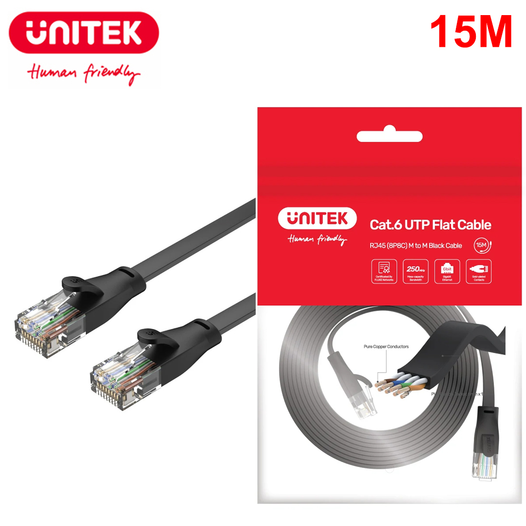Cable LAN FLAT Cat6 15M Unitek C1814GBK