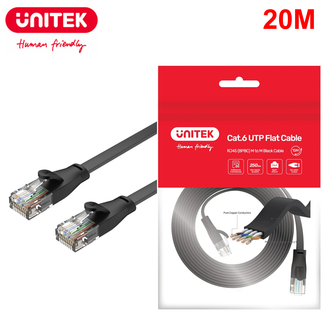 Cable LAN FLAT Cat6 20M Unitek C1815GBK