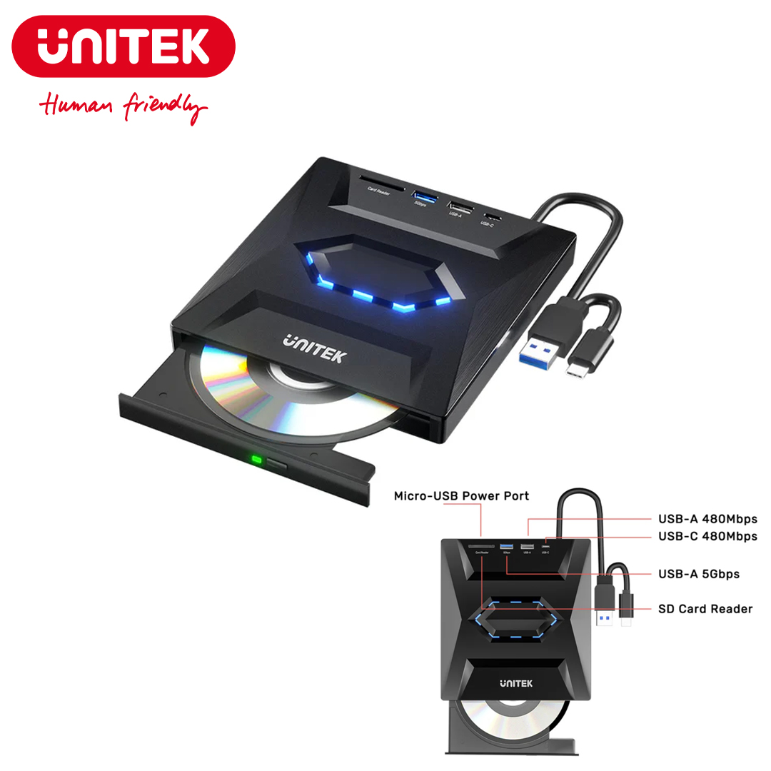 DVD RW External with USB Hub + Reader Unitek T1037A01
