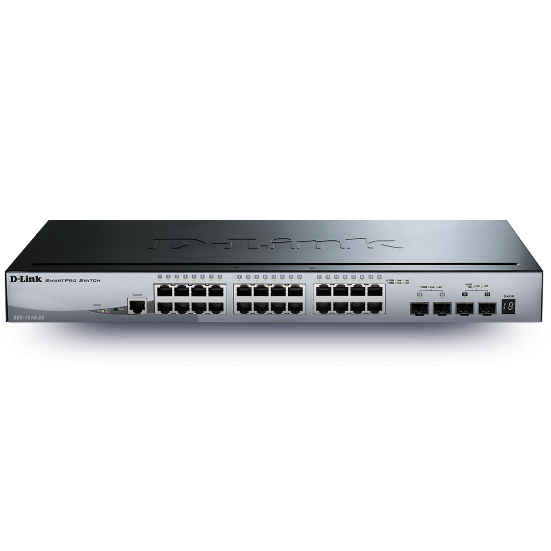 Ethernet Hub/Switch 24 port Gigabit + 4 port SFP (2 x Gigabyte + 2 x 10Gigabyte) D-Link DGS-1510-28 (For Rack)
