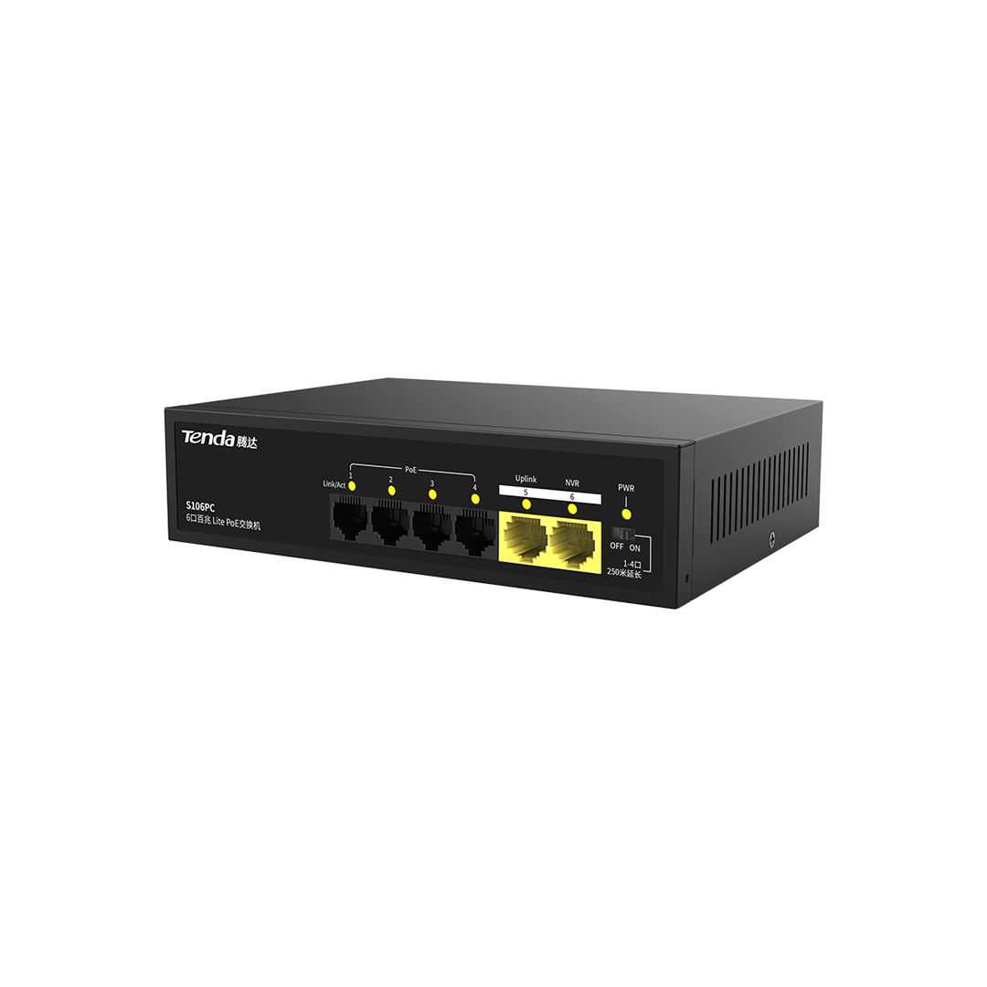 Ethernet Hub/Switch POE 04 port 10/100 + 2 port Uplink 10/100 Tenda S106PC