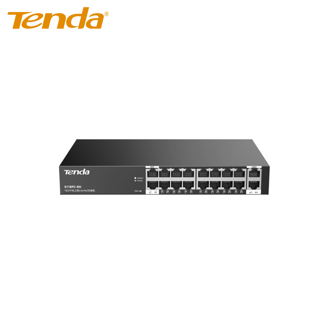 Ethernet Hub/Switch POE 16 port 10/100 + 2 port Uplink Gigabit Tenda S118PC-BH 167W