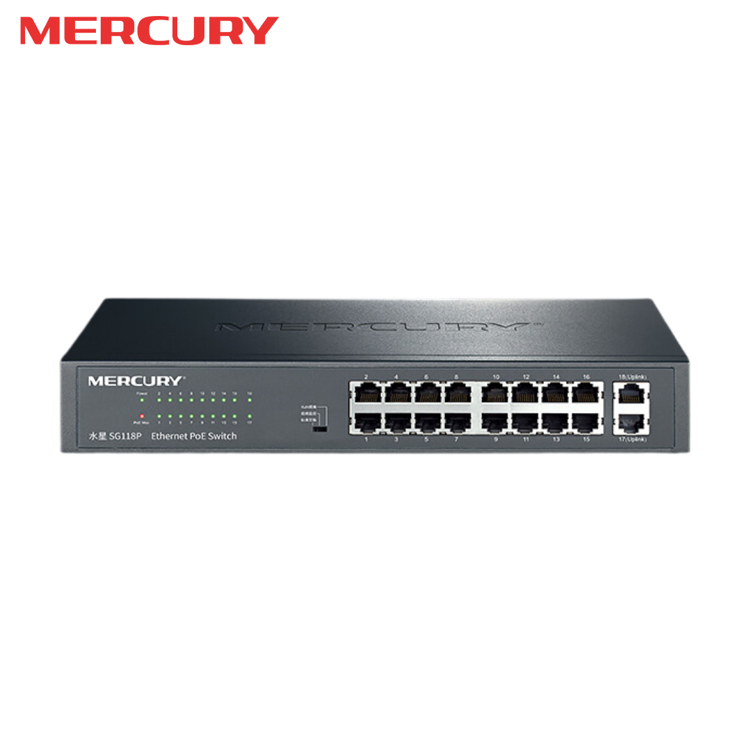Ethernet Hub/Switch POE 16 port Gigabit + 2 port Uplink Gigabit MERCURY SG118P