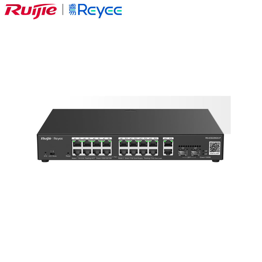 Ethernet Hub/Switch POE 16 port Gigabit + 4 port Uplink (2 SFP Gigabit) Ruijie Reyee RG-ES220GS-P