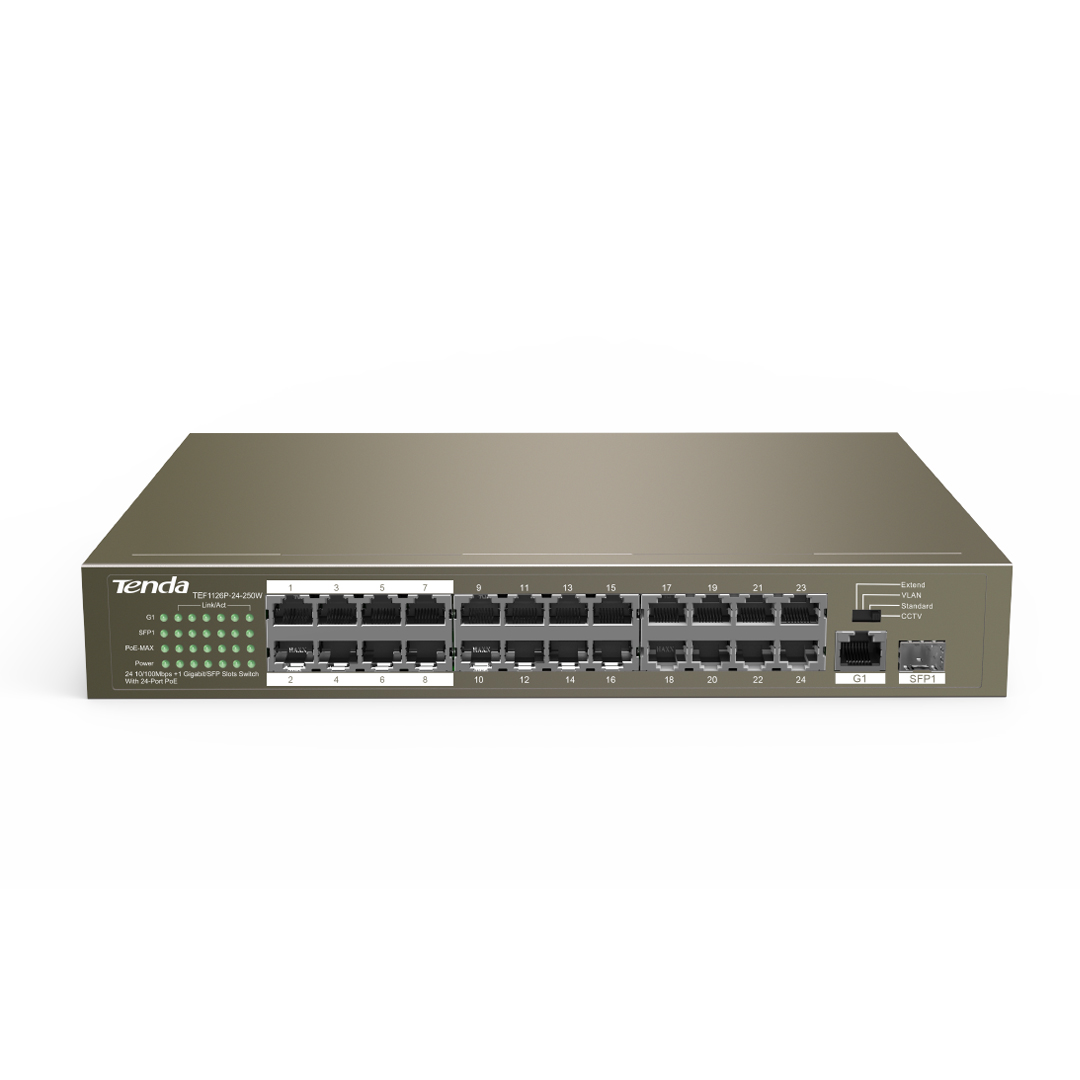 Ethernet Hub/Switch POE 24 port 10/100 + 2 port Uplink Gigabit Tenda TEF1126P-24-250W