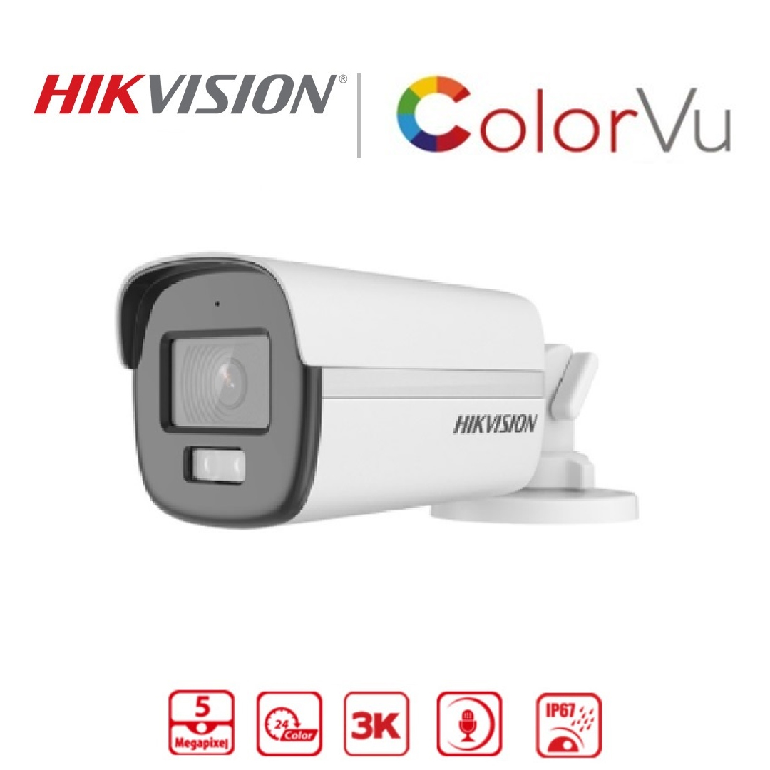 HDTVI 5.0MP - 2K / Bullet ColorVu Camera HIKVISION DS-2CE10KF0T-FS / ກ້ອງວົງຈອນປີດ ອັດສຽງໄດ້