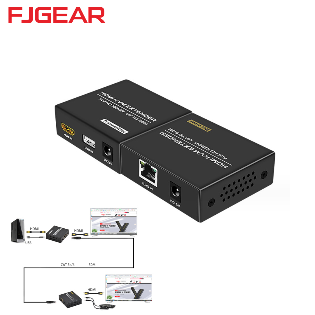 KVM Extension HDMI+USB over LAN (Max 50M) FJGEAR FJ-HKV50