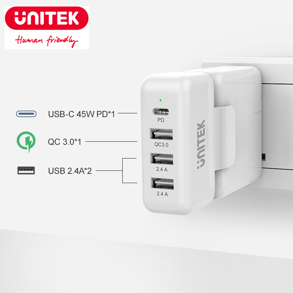 Portable Charger for Apple USB C Power Adapter 87W - 4 Plug (QC 3.0, PD, 2.4A) Unitek P1002A