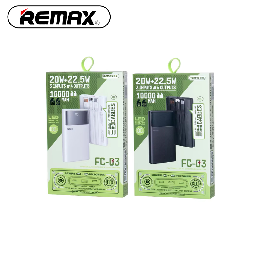 Power Bank 10,000mAh + Cable Type-C/Lightning (22.5W PD, QC) REMAX FC-03