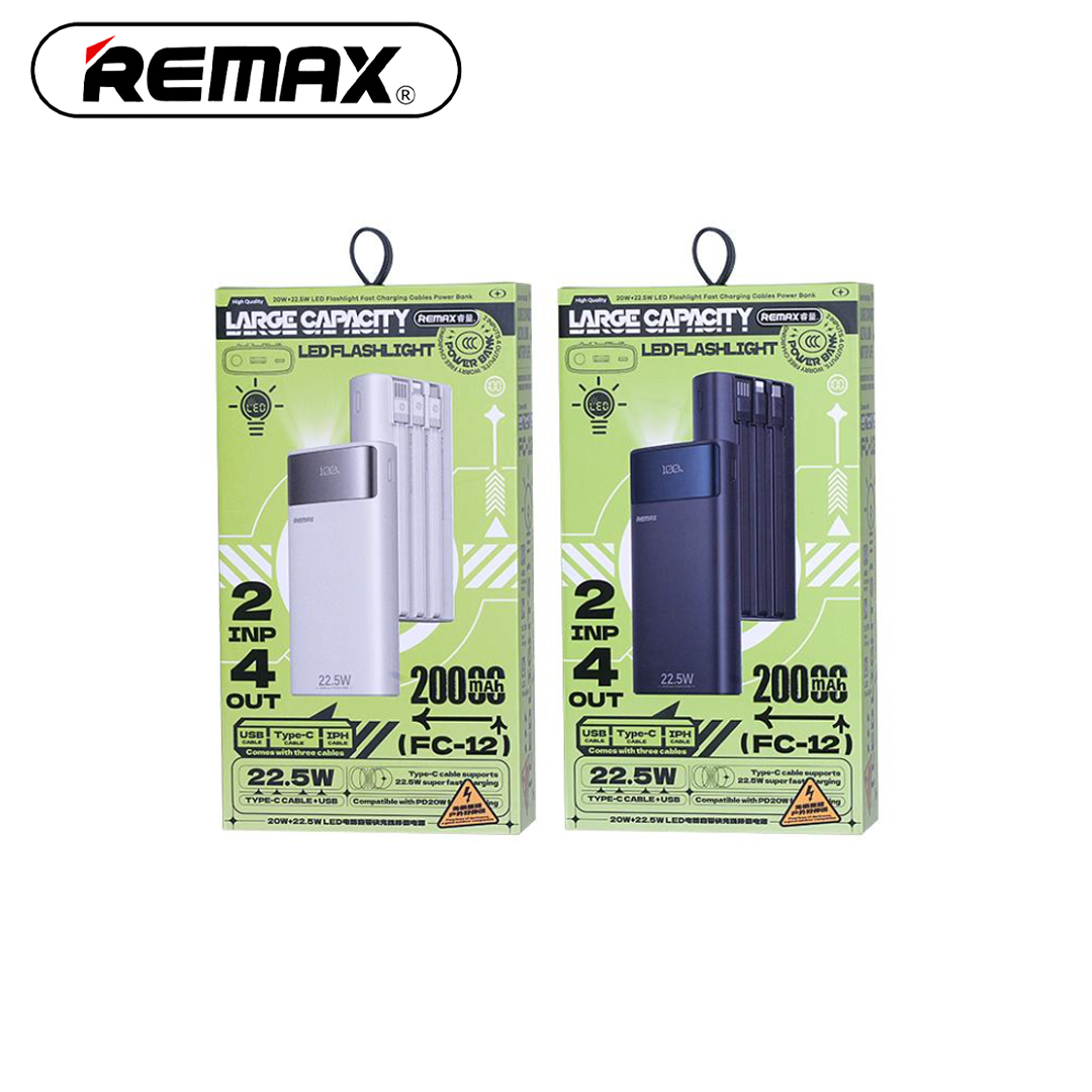 Power Bank 20,000mAh + Cable Type-C/Lightning (22.5W PD, QC) REMAX FC-12