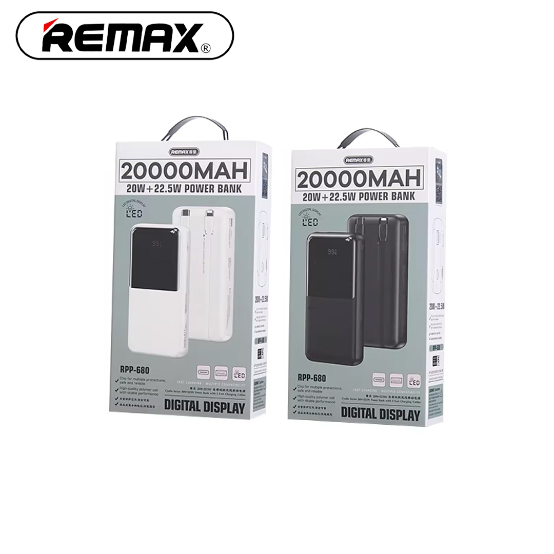 Power Bank 20,000mAh + Cable Type-C/Lightning (22.5W PD, QC) REMAX RPP-680