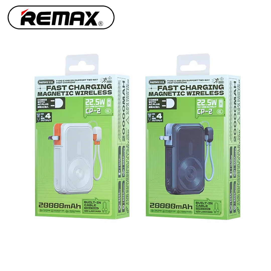 Power Bank 20,000mAh + Cable Type-C/Lightning (22.5W PD, QC, Magnetic Wireless 15W) REMAX CP-2