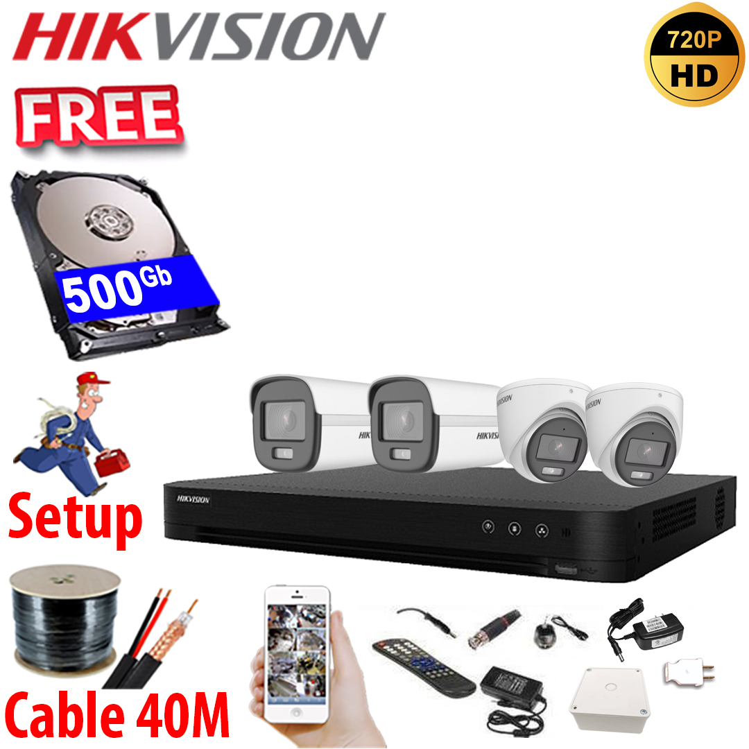 SET HIKVISION 04Ch HDTVI 1.0MP / HDD 500Gb / Free Accessories