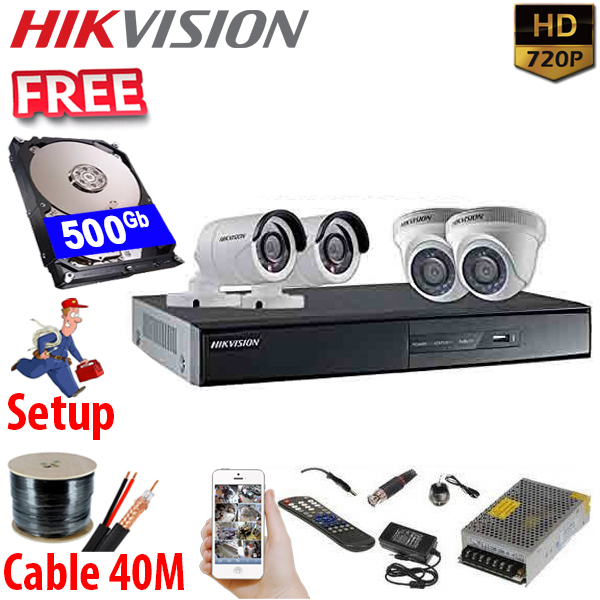 SET HIKVISION 04Ch HDTVI 1.0MP / HDD 500Gb / Free Accessories