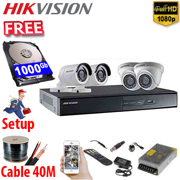 SET HIKVISION 04Ch HDTVI 2.0Mpx / HDD 1000Gb / Free Accessories / 265 + ເທກໂນໂລຢີໃຫມ່ ເກັບຂໍມູ່ນໄດ້ຫລາຍກ່ວາ