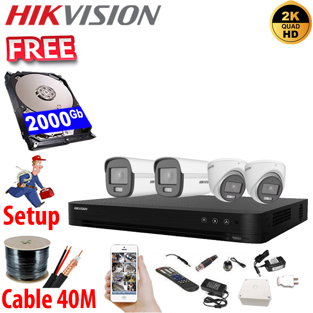 SET HIKVISION 04Ch HDTVI 5.0MP / HDD 2000Gb / Free Accessories / 265 + ເທກໂນໂລຢີໃຫມ່ ເກັບຂໍມູ່ນໄດ້ຫລາຍກ່ວາ