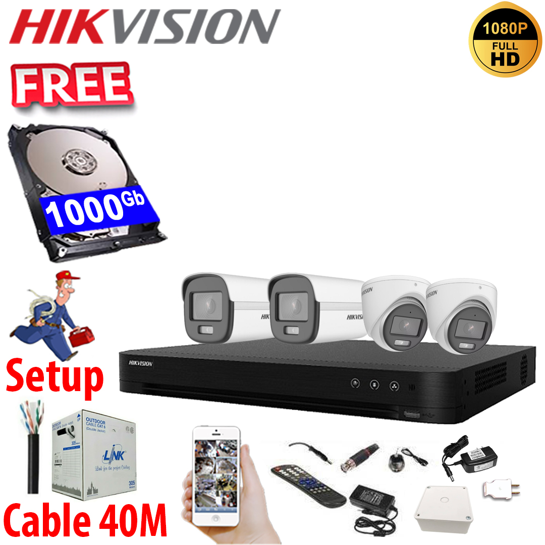 SET HIKVISION 04Ch IPC 2.0MP / HDD 1000Gb / Free Accessories / 265 + ເທກໂນໂລຢີໃຫມ່ ເກັບຂໍມູ່ນໄດ້ຫລາຍກ່ວາ