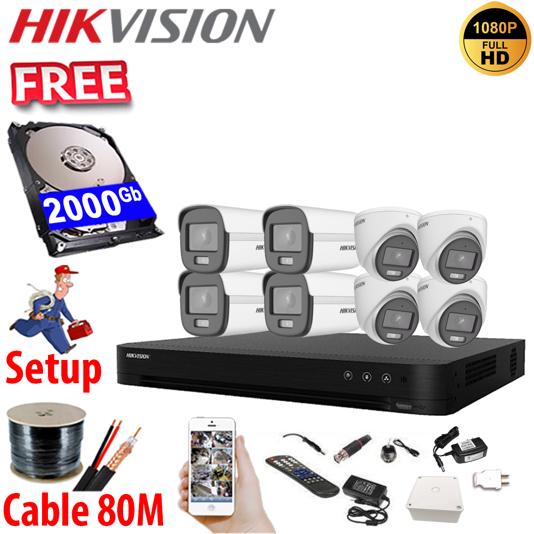 SET HIKVISION 08Ch HDTVI 2.0MP / HDD 2000Gb / Free Accessories / 265 + ເທກໂນໂລຢີໃຫມ່ ເກັບຂໍມູ່ນໄດ້ຫລາຍກ່ວາ