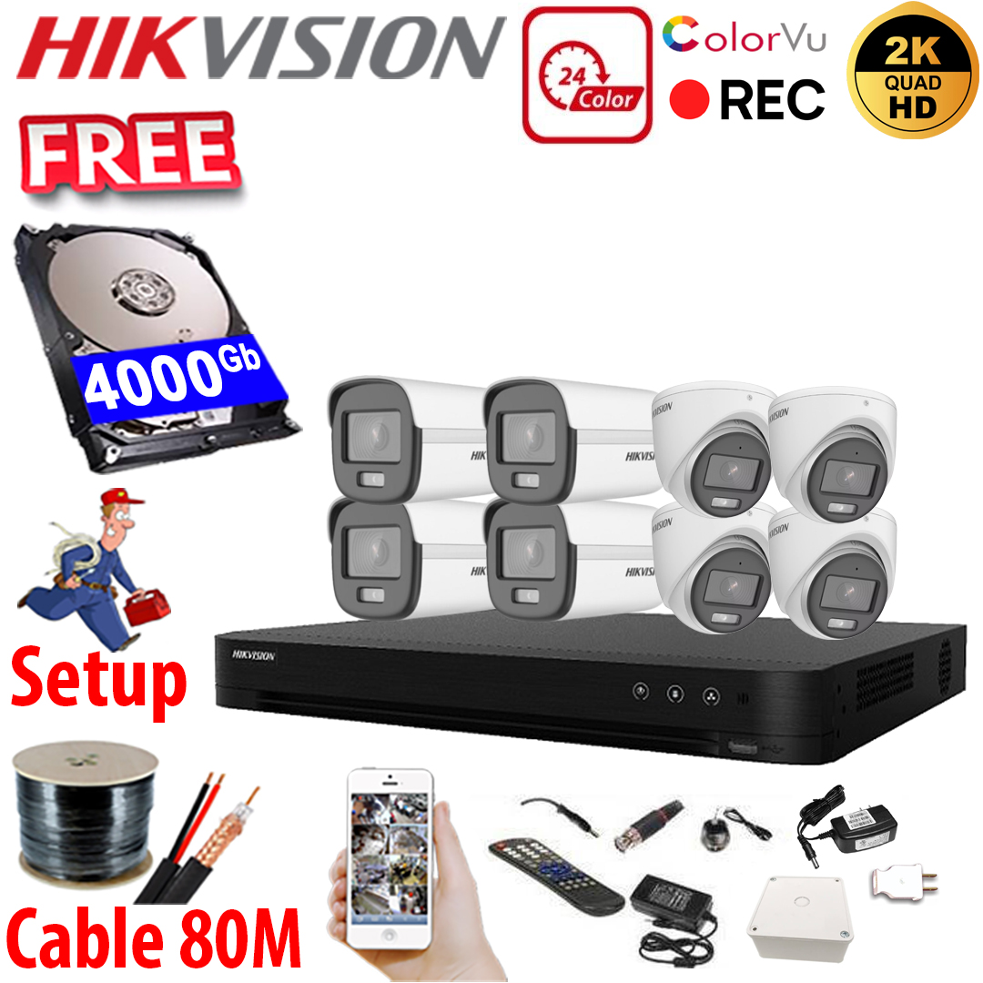 SET HIKVISION 08Ch HDTVI 5.0MP / HDD 4000Gb / Free Accessories / 265 + VolorVu - ຊູດ ກ້ອງວົງຈອນປີດ ອັດສຽງໄດ້ ເປັນສີ 24 ຊົ່ວໂມງ