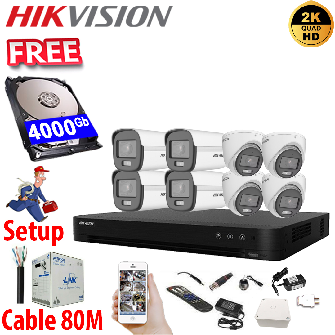SET HIKVISION 08Ch IPC 4.0MP / HDD 4000Gb / Free Accessories / 265 + ເທກໂນໂລຢີໃຫມ່ ເກັບຂໍມູ່ນໄດ້ຫລາຍກ່ວາ
