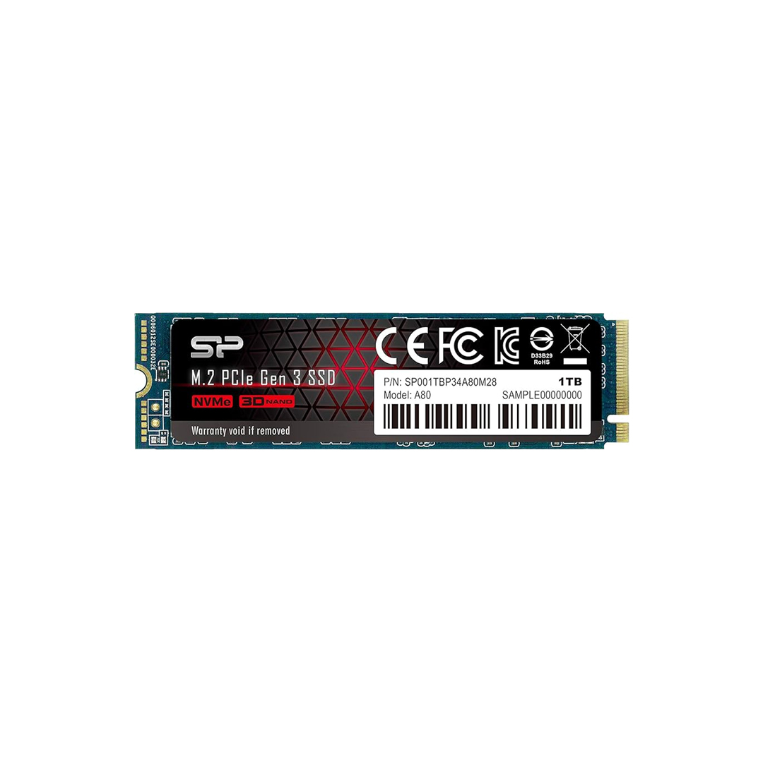 SSD M.2 (2280) NVME 1Tb PCIe Gen3 x4 Silicon Power (SP) P34A80