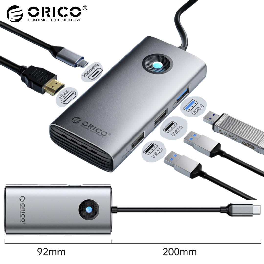 Type-C to HDMI(4K) + 2USB 2.0 + USB 3.0 + PD60W ORICO PW11-5P-GY