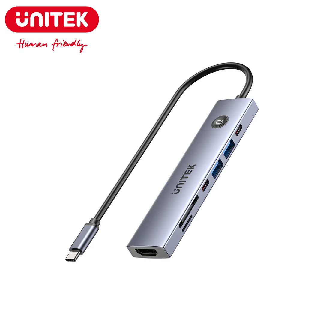 Type-C to HDMI(4K) + 2USB3.0 + Type-C(PD 100W) + Card Reader SD/MicroSD Unitek H1124AGY01