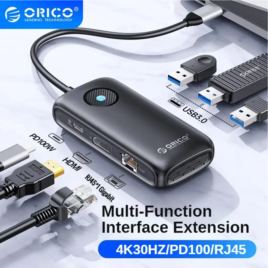 Type-C to HDMI(4K) + LAN(Gigabit) + 3USB 3.0 + Type-C(PD 100W) ORICO PDD11-6PR