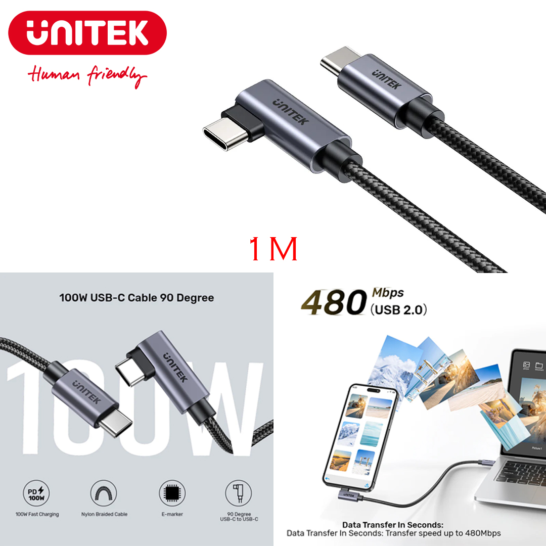 Type-C to Type-C Cable Charger 1M Unitek C14123BK-1M Support PD 100W