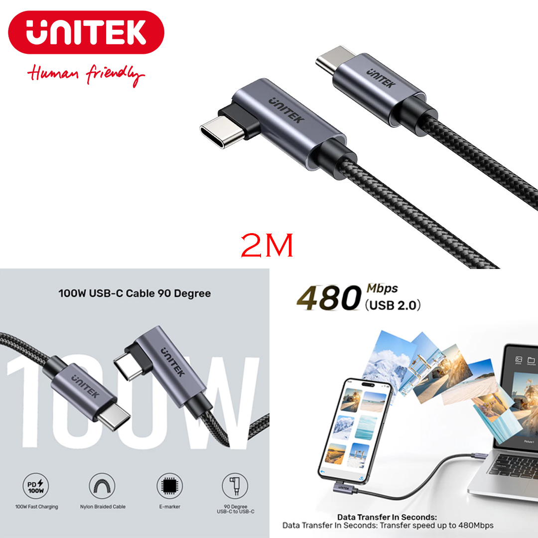 Type-C to Type-C Cable Charger 2M Unitek C14123BK-2M Support PD 100W