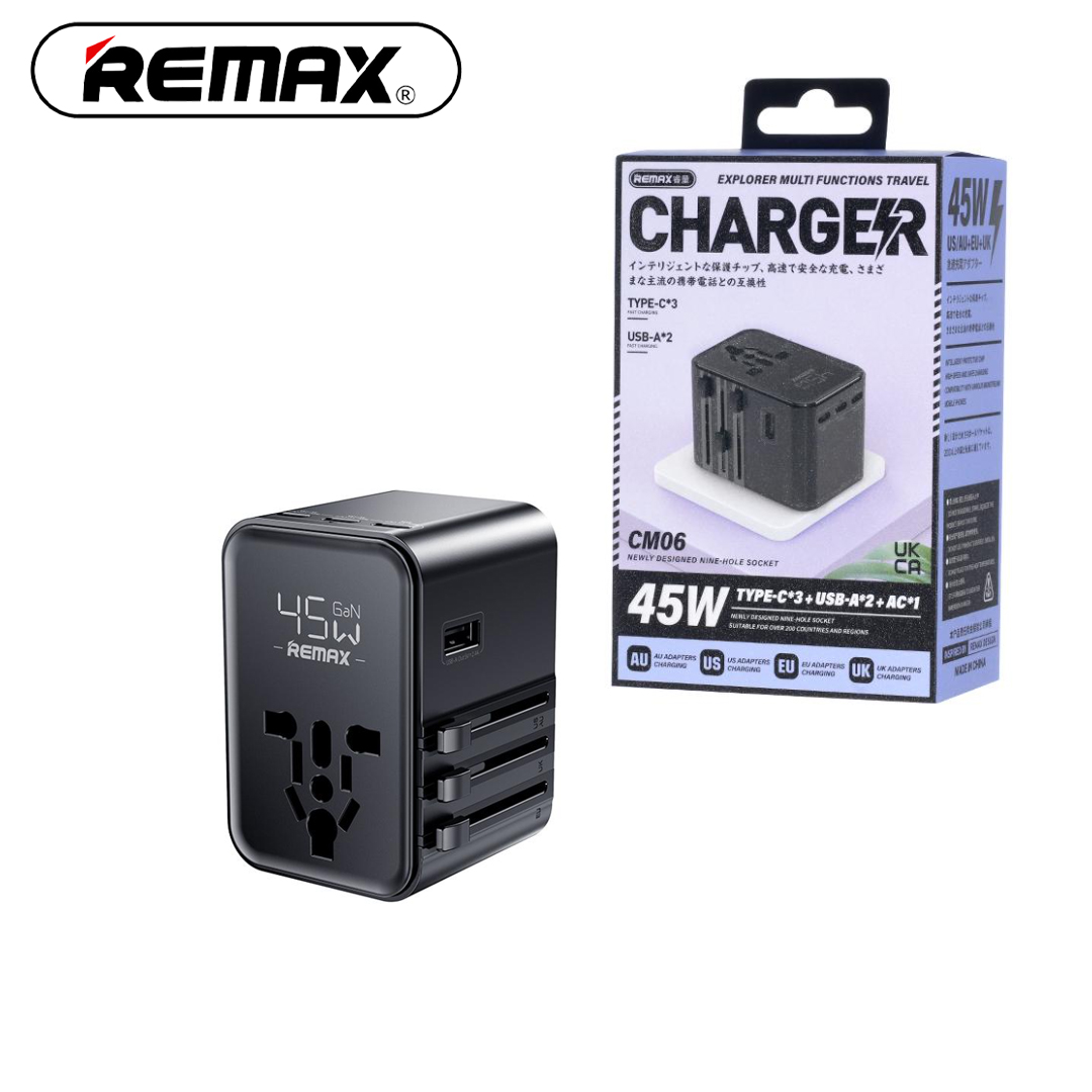 Universal Travel Adapter 45W - 4 Plug (QC PD) REMAX CM06